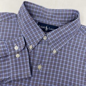 Ralph Lauren Men's 16 1/2 Classic Fit Blue Plaid Long Sleeve Button Down Shirt